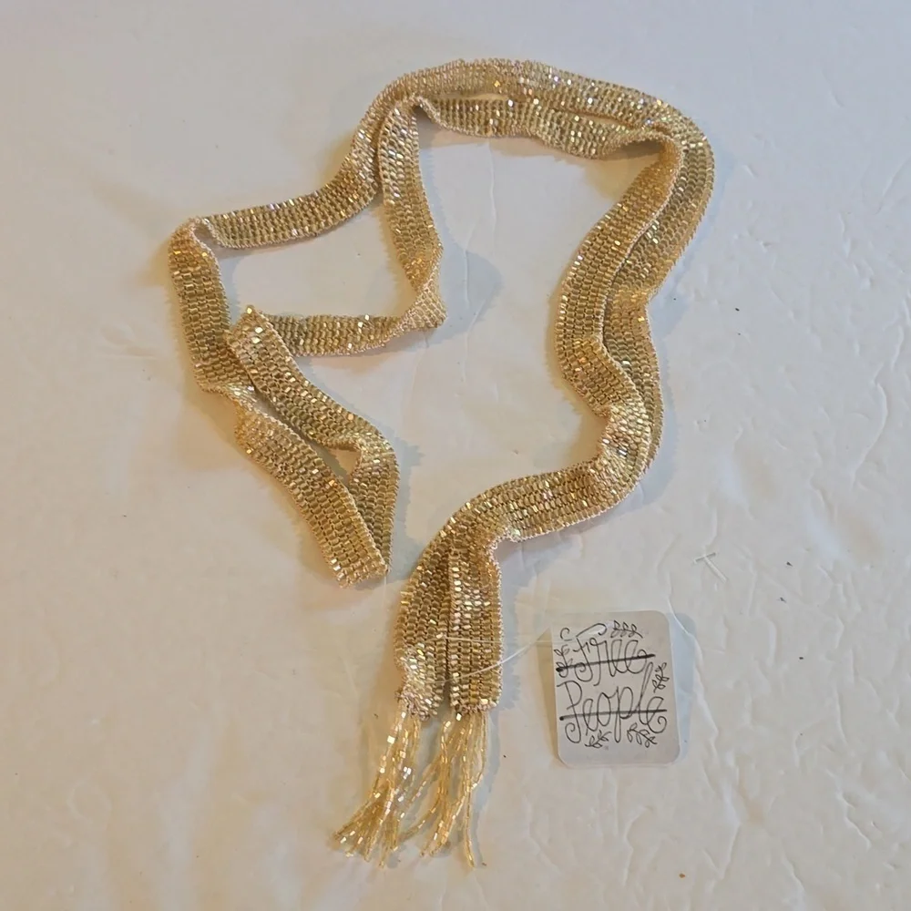 Free People Gold Sequin Bling SHINY Sparkle TIE Belt Sz.L/XL